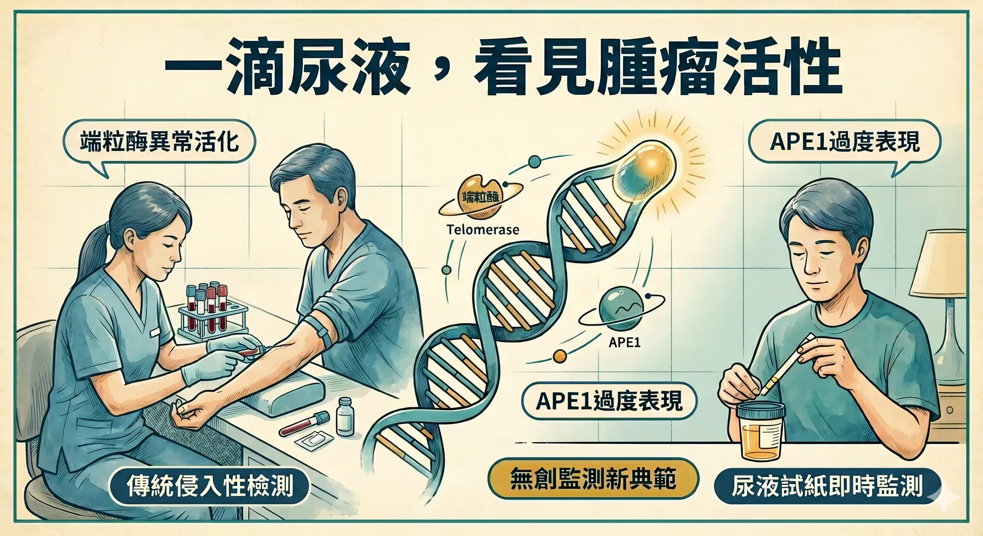 尿液滴一滴偵測腫瘤？端粒酶雙酶奈米感測器開啟無創癌症監測新紀元